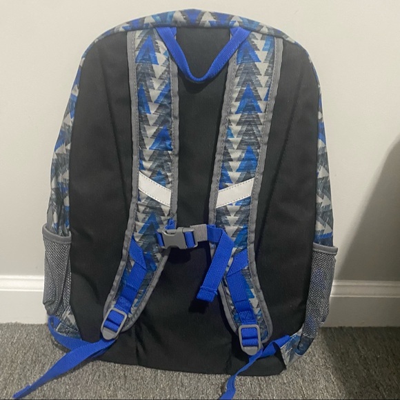 Lands End Briefcase Backpack Blue Gray Geometric NEW - Picture 3 of 6